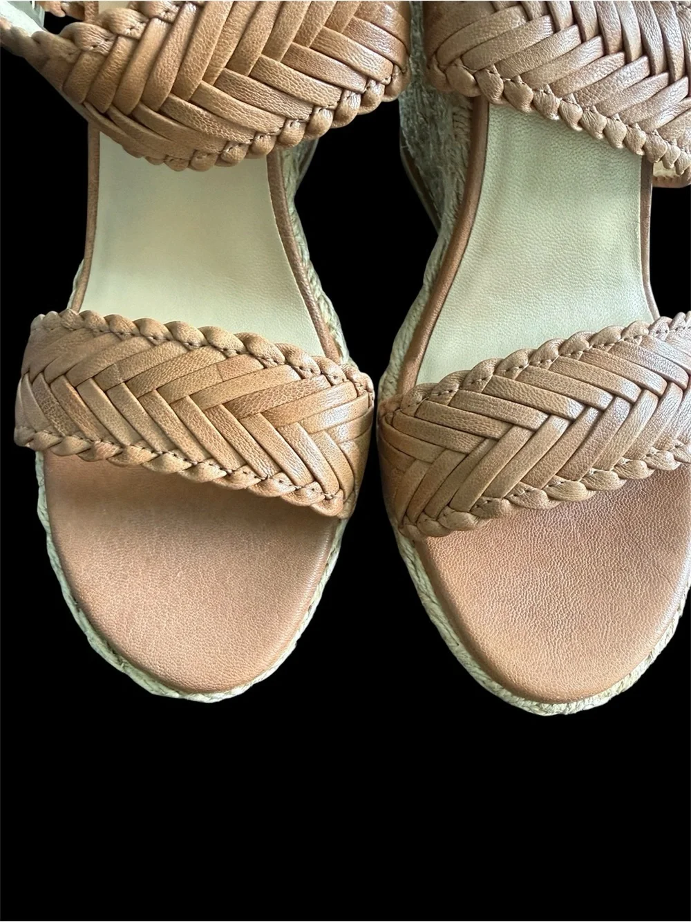 Women Stuart Weitzman Brown Woven Leather Espadrille Wedge Ankle Strap Sandals - Picture 5 of 9